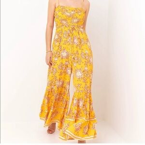 Free People Women Jumpsuit Size Large Yellow floral Wide Leg Little of Your Love